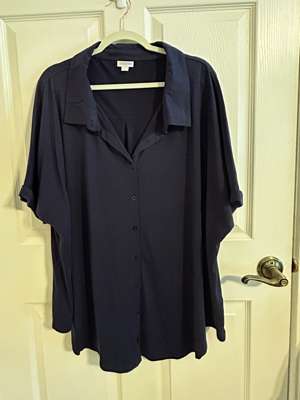 LuLaRoe Collared Navy Blue Button Down Blouse